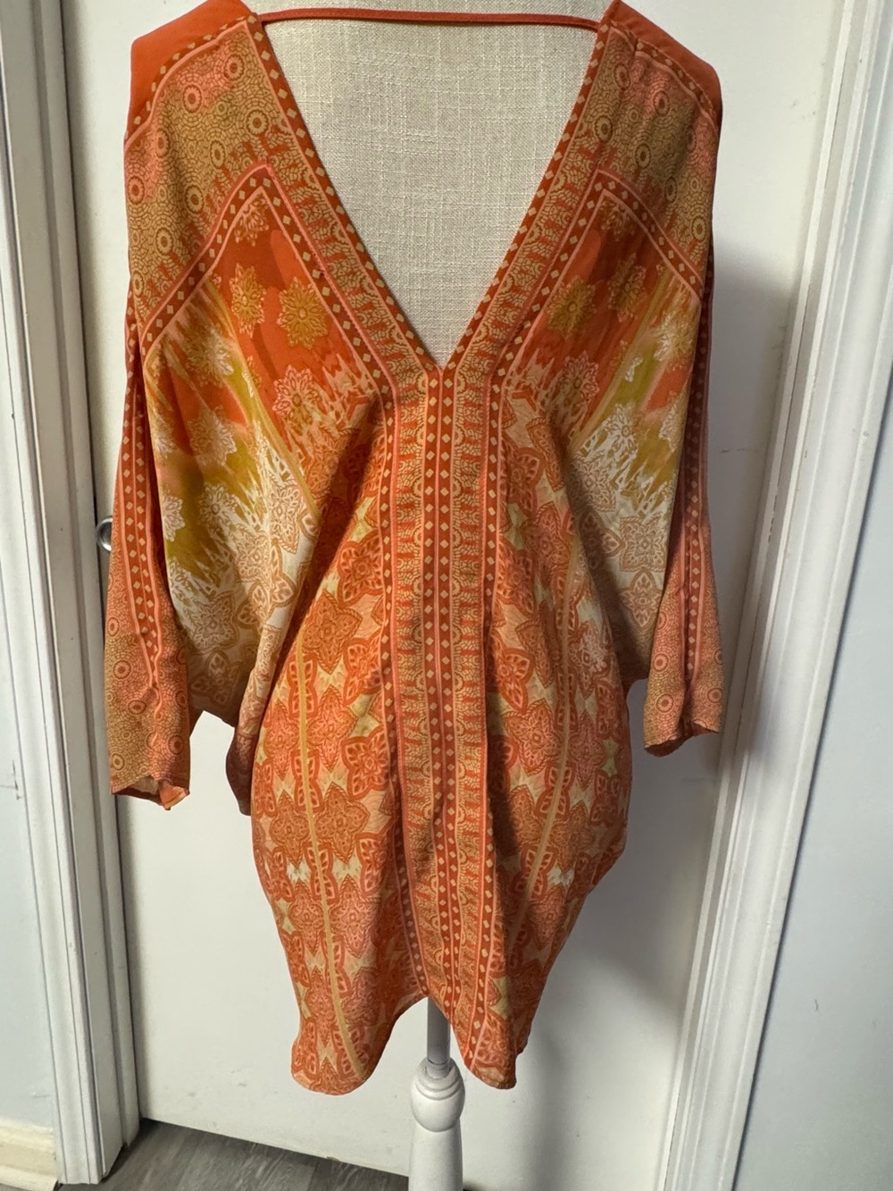 Rose & Olive Orange and Yellow Paisley V-Neck Tunic - Picture 2 of 8
